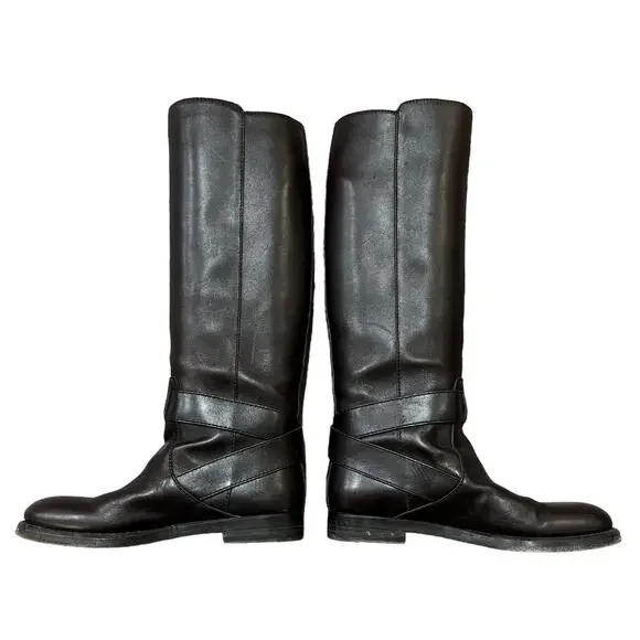 GUCCI Brown Leather Gold Harness Pull On Riding Boots 6.5